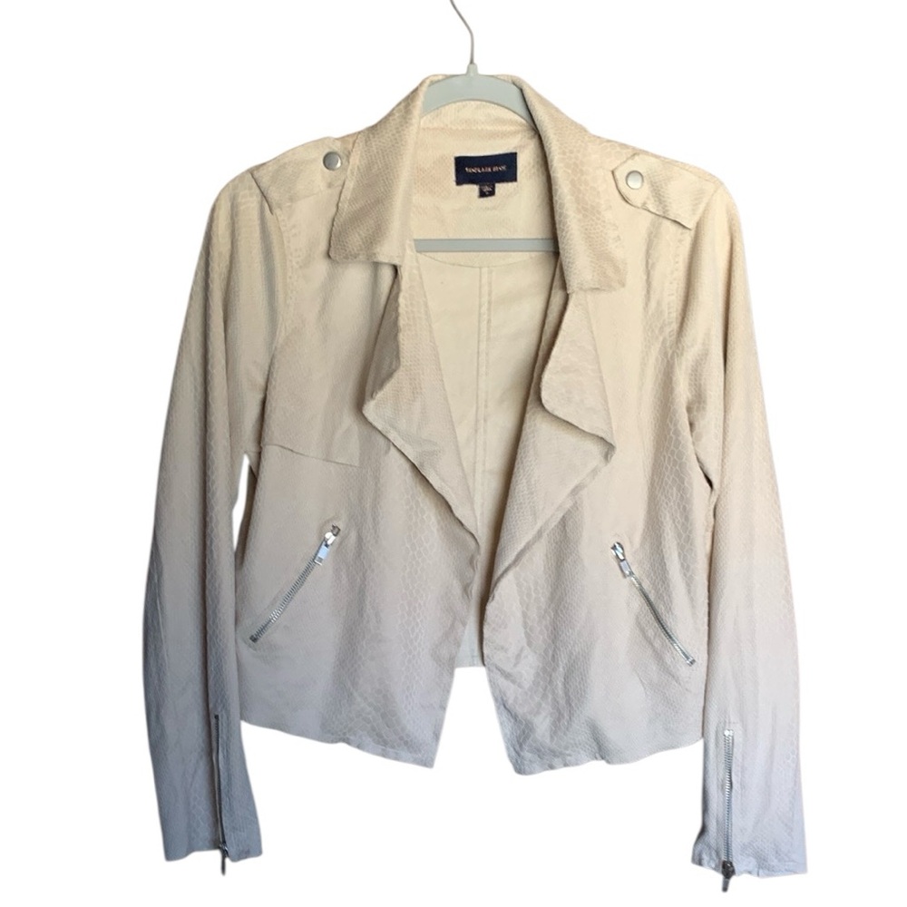Skies Are Blue faux snakeskin open lightweight jacket small tan beige soft